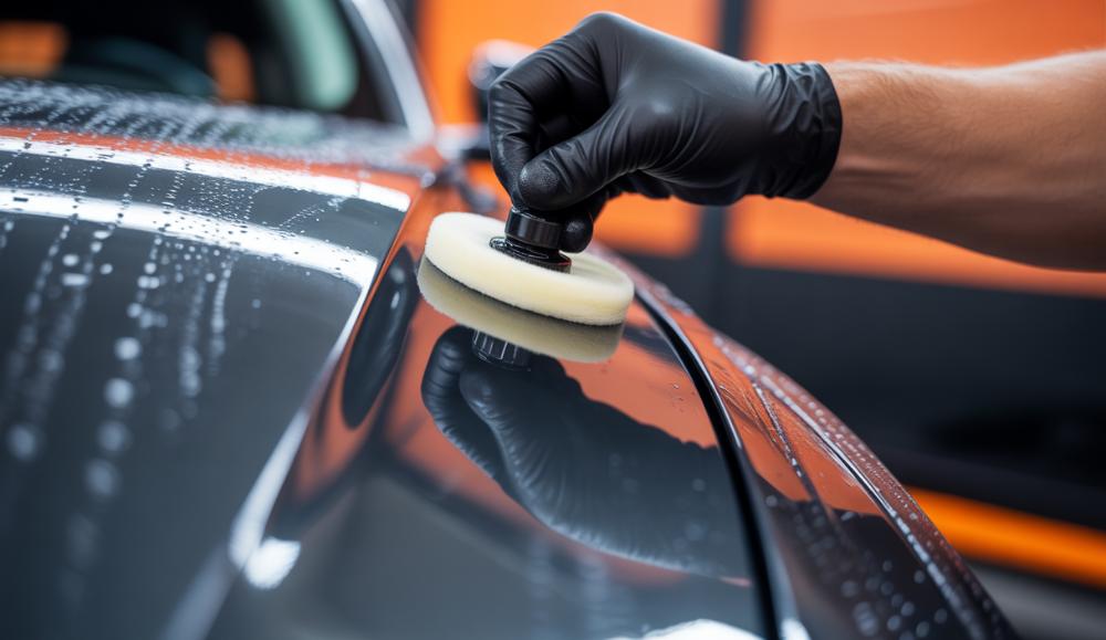 Specjalista auto detailingu w Bydgoszczy pracujący przy korekcie lakieru